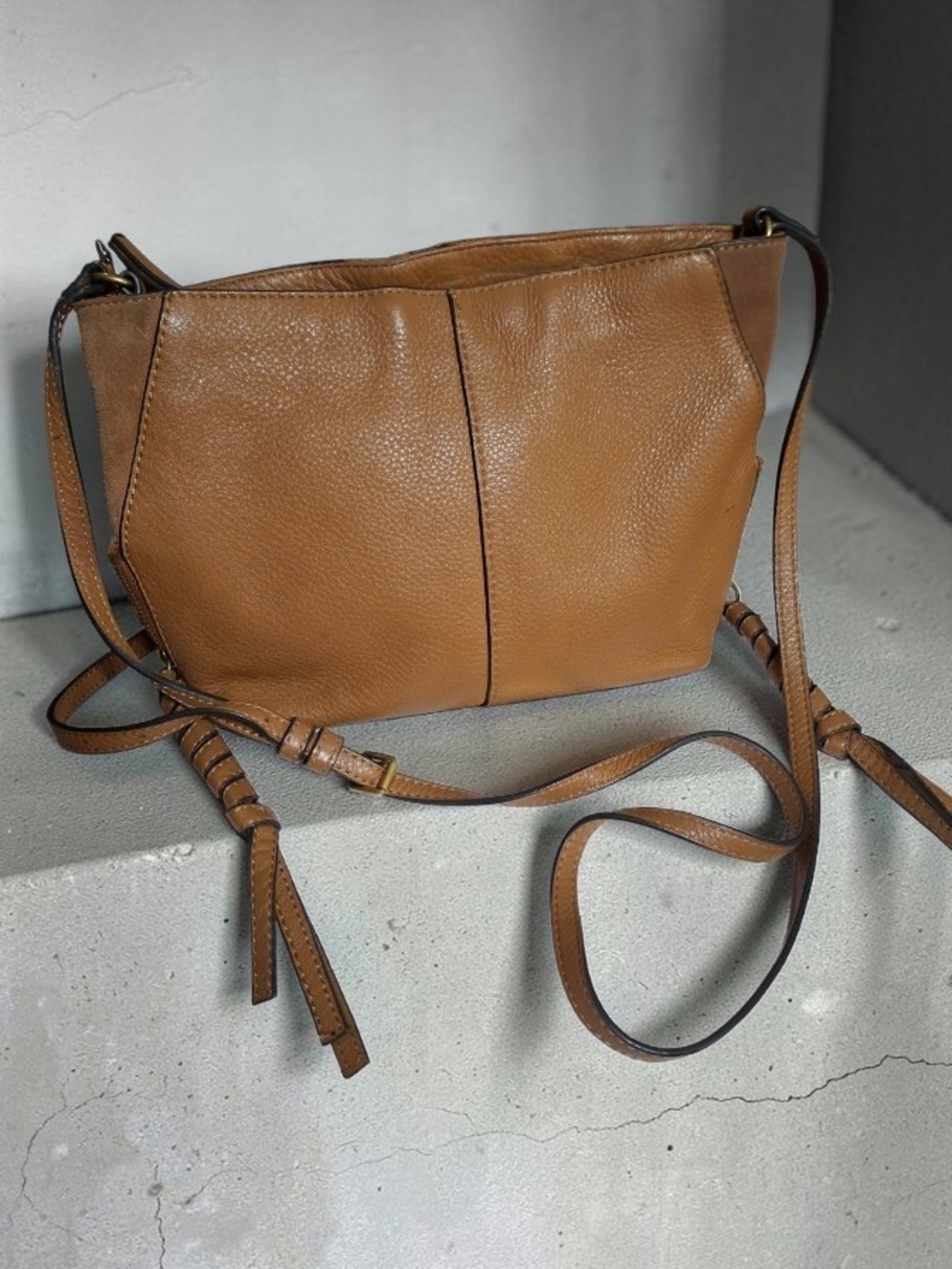 Vin Camuto Leather Boho Crossbody Bag in Tan - Classic Women's Shoulder Bag